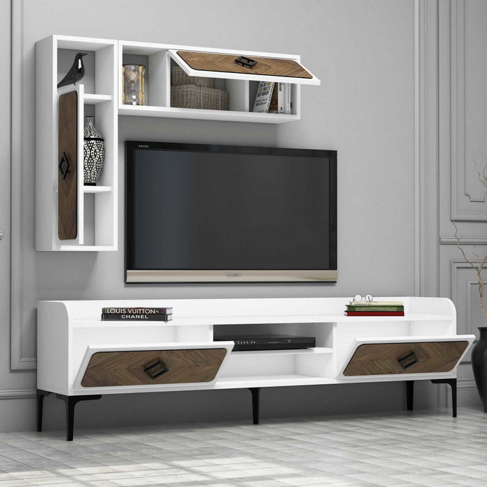 Hanah Home Samba Conjunto de Muebles de Salón - Blanco y Nogal